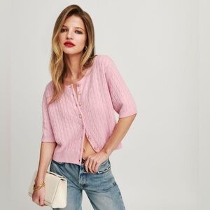 Reformation Claire Cashmere short sleeve cardigan in pink - size S